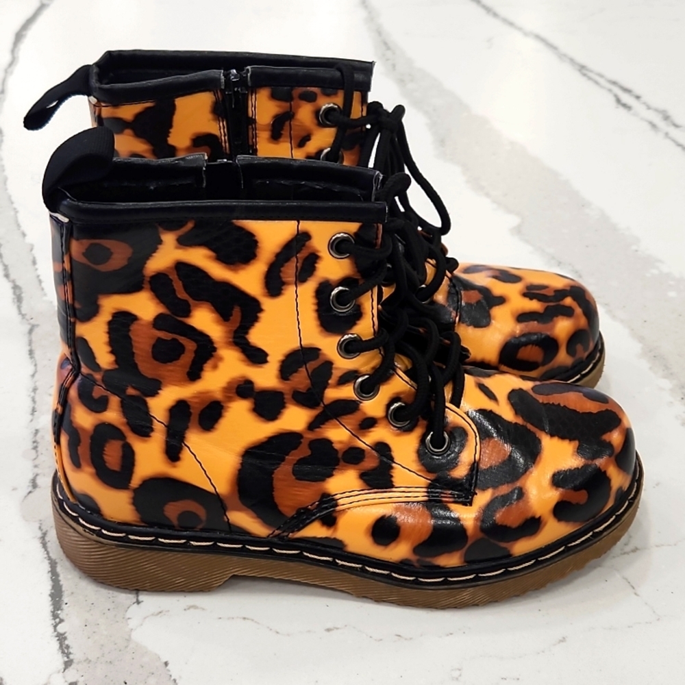 🐾 Fierce & Fun! Cheetah Print Combat Boots – Size 3 Little Girl